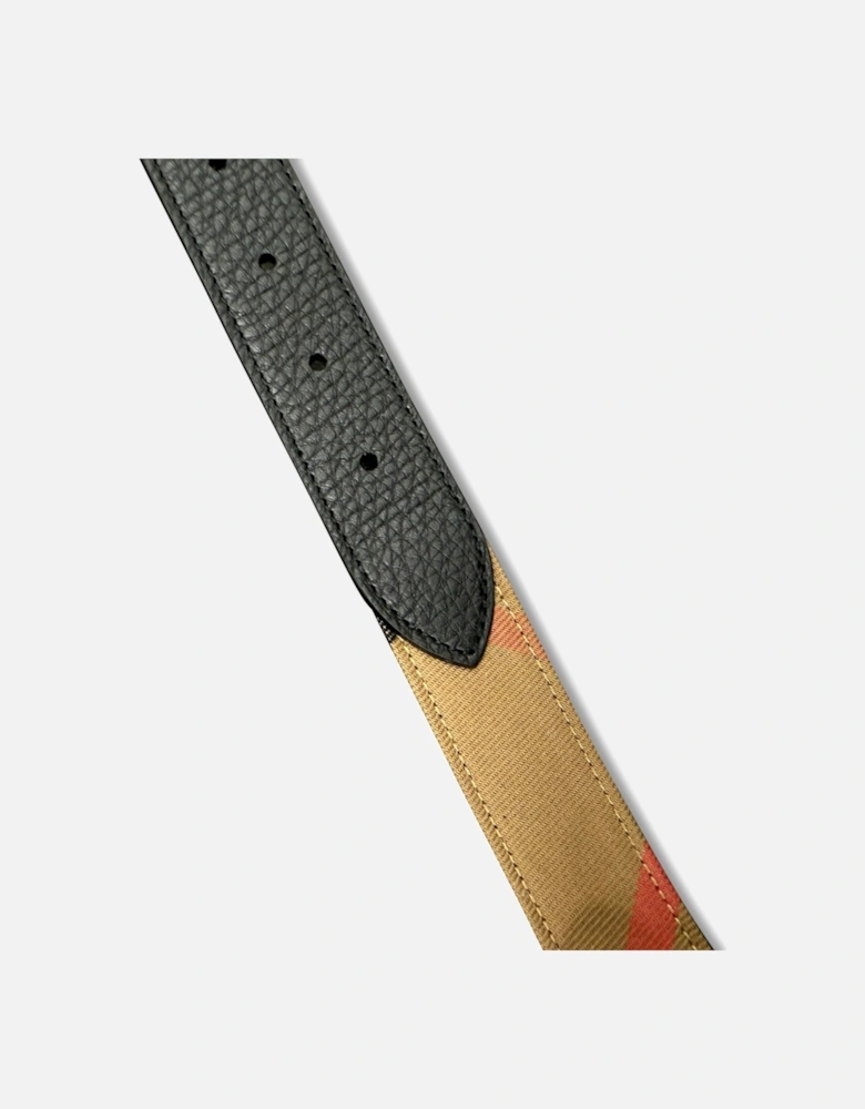 Leather/ Canvas Reversible House Check Belt Black