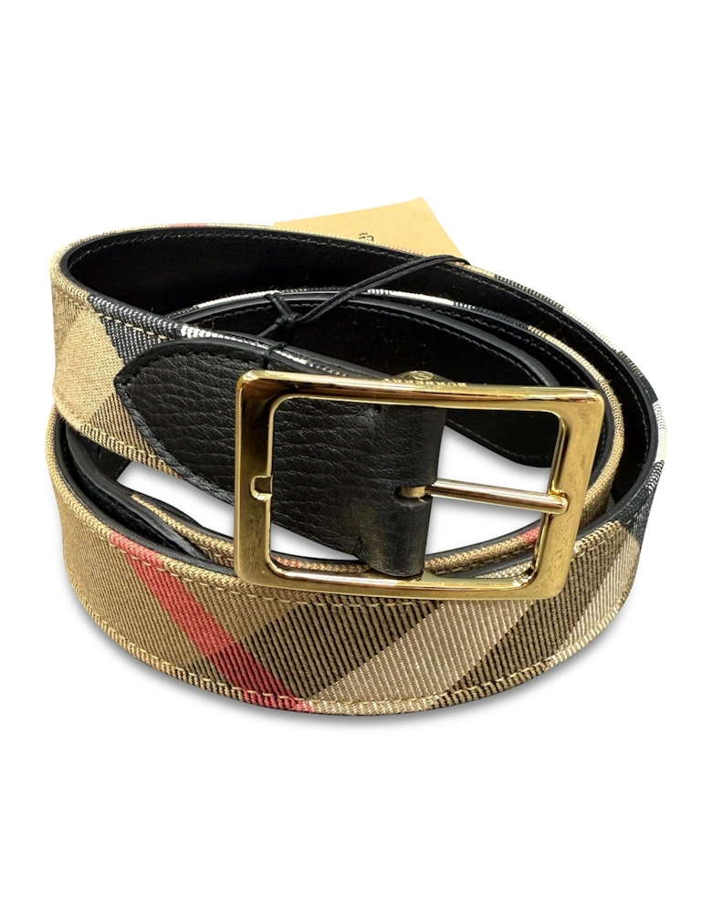 Leather/ Canvas Reversible House Check Belt Black