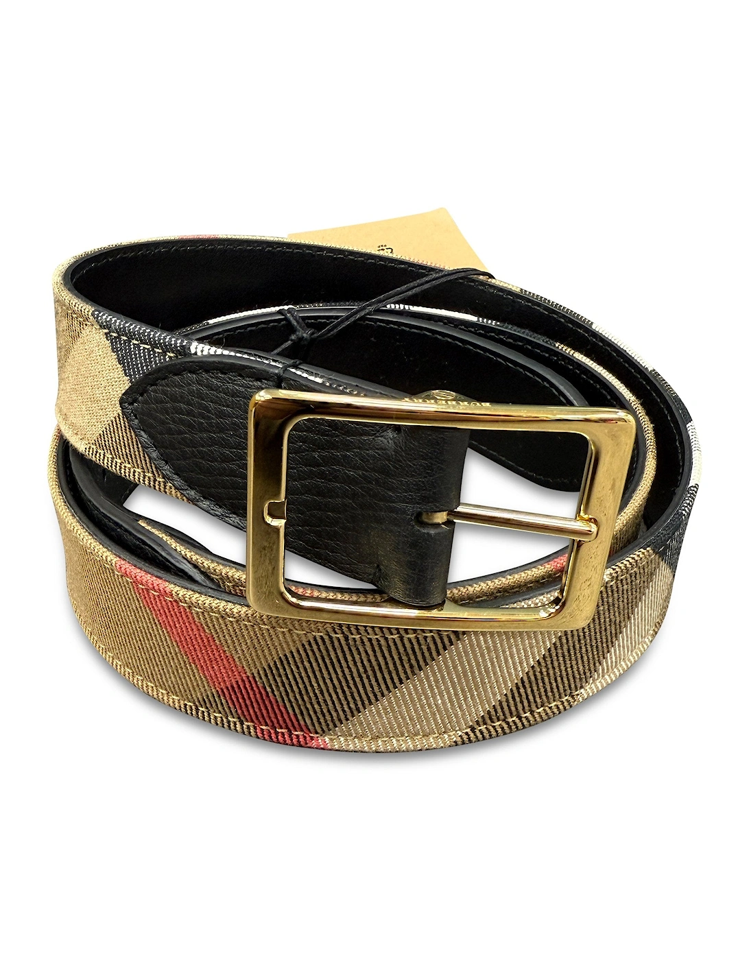 Leather/ Canvas Reversible House Check Belt Black, 5 of 4