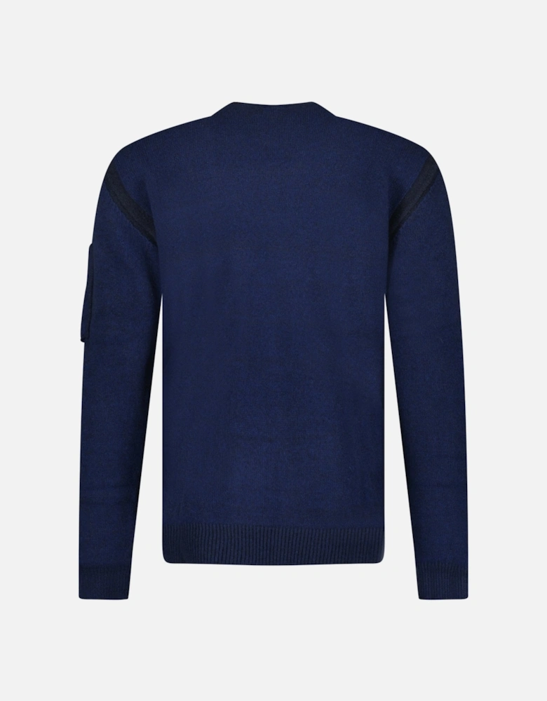 Fleece Knit Crewneck Vanisé Lens Knit Jumper Estate Blue