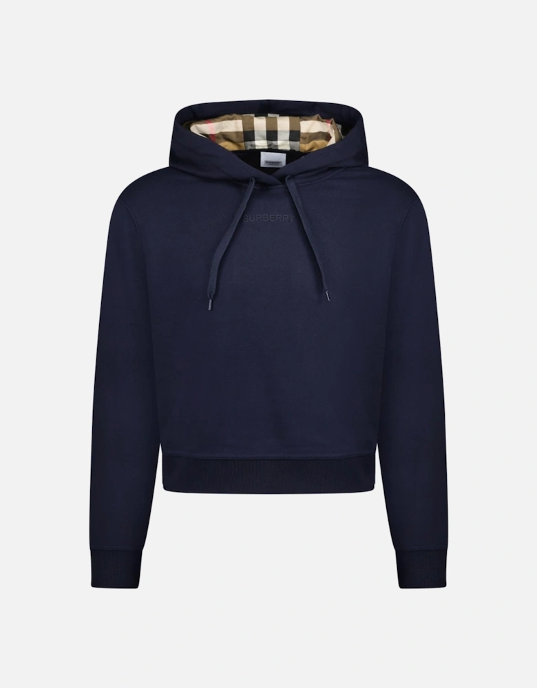 'Talley' Embroidery Logo Check Hooded Sweatshirt Navy