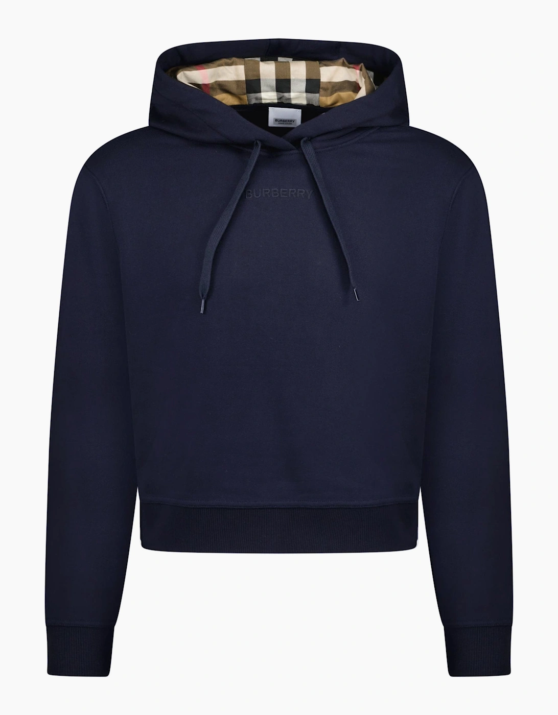 Burberry Women's Navy 'Talley' Embroidery Logo Check Hooded Sweatshirt  12 M