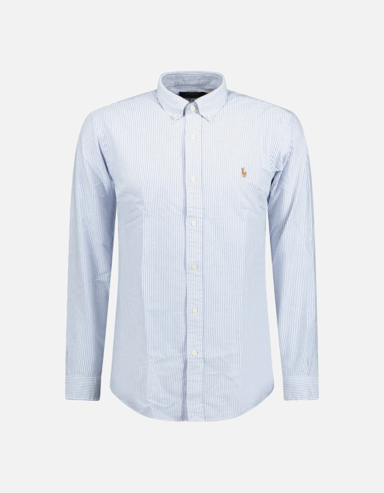 Custom Fit Striped Stretch Oxford Shirt Blue & White