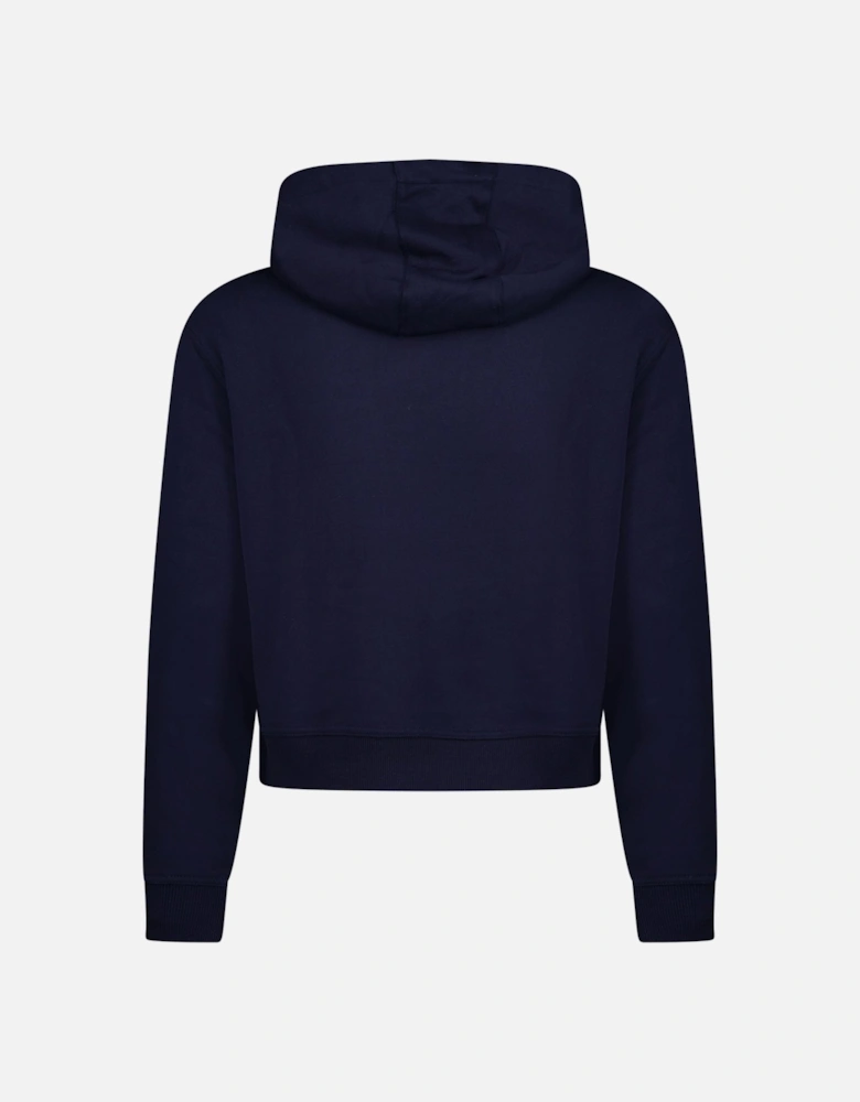 'Talley' Embroidery Logo Check Hooded Sweatshirt Navy