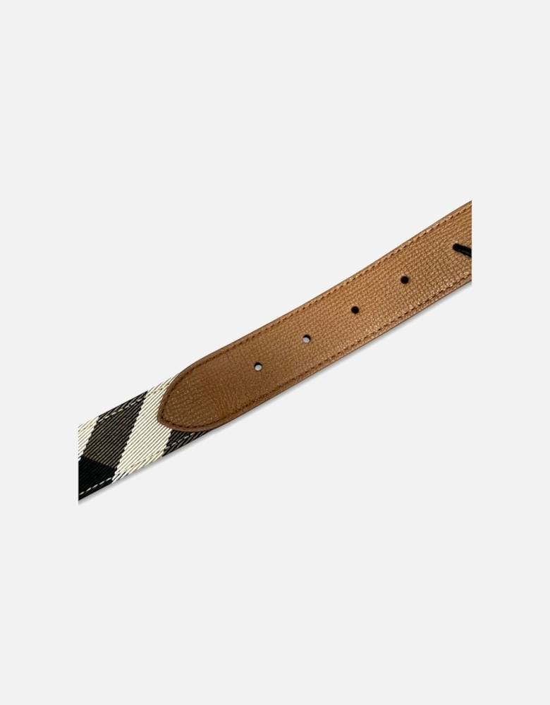 Leather/ Canvas Reversible House Check Belt Tan Brown