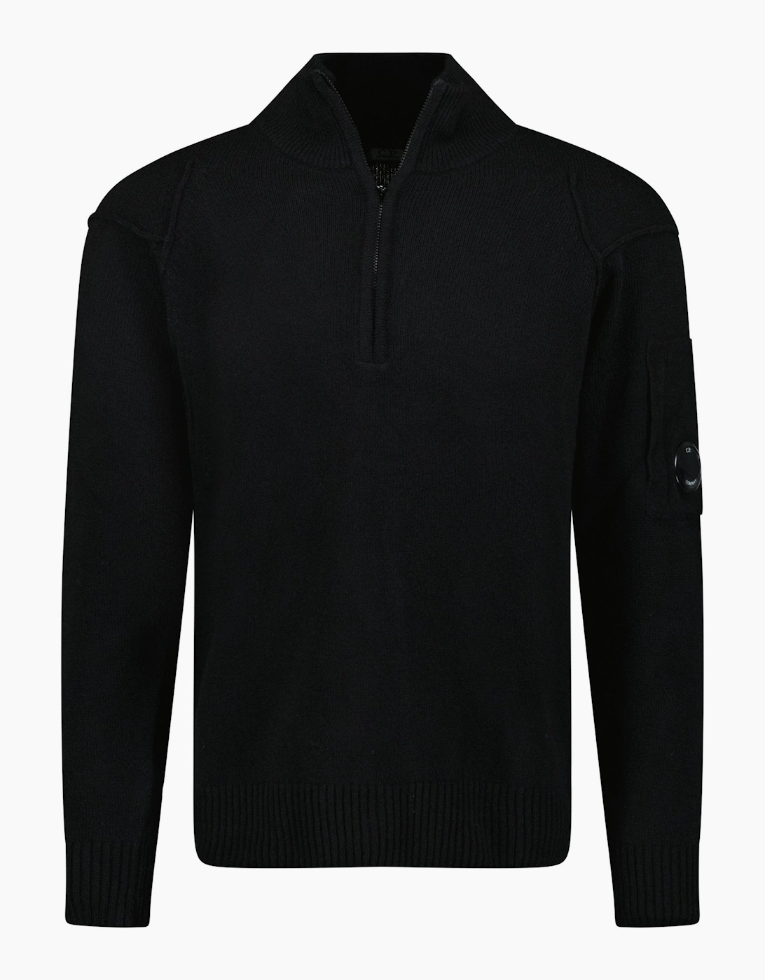 Men's CP Company Arm Lens Wool Half Zip Knit Jumper Black - Size: 38