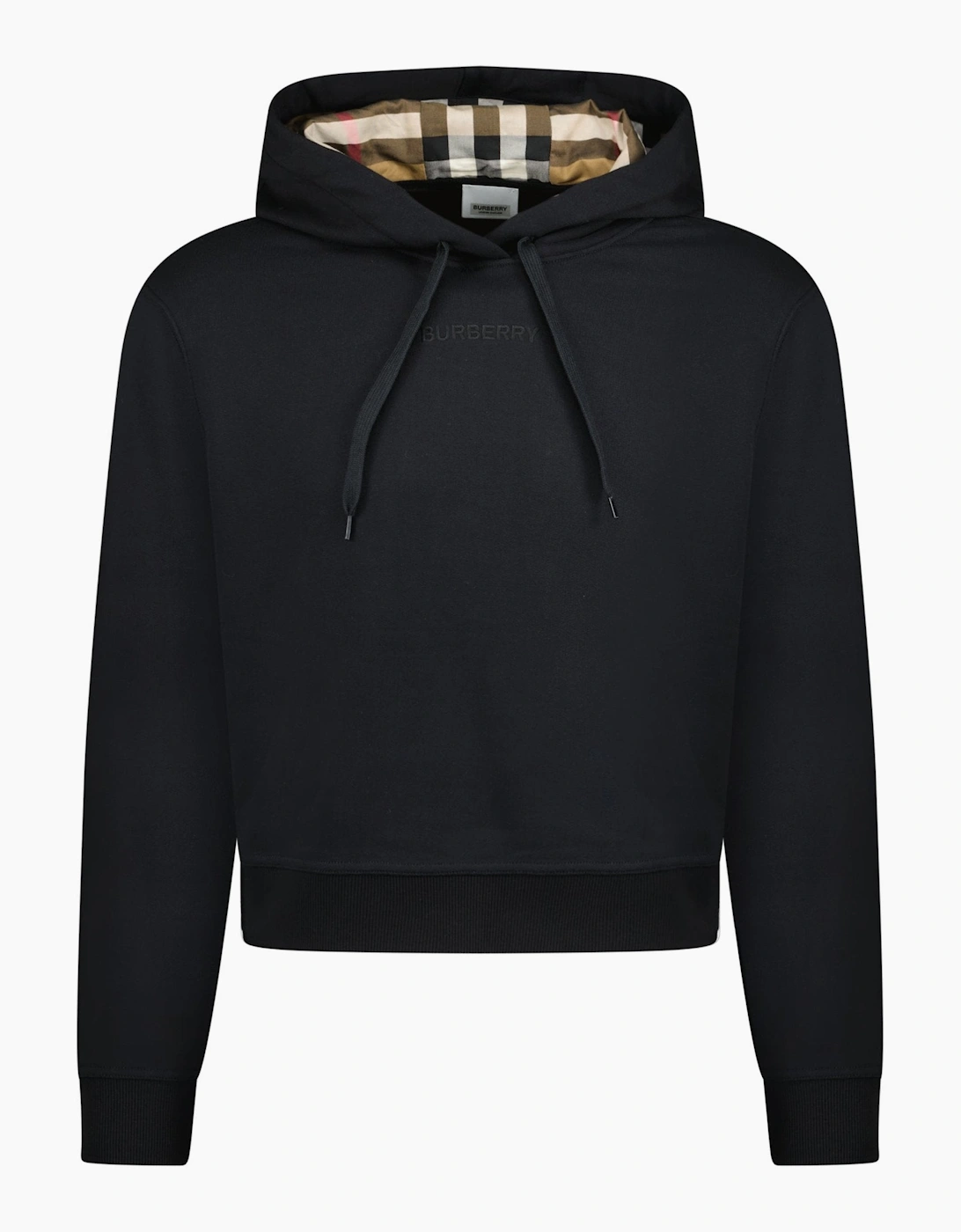Burberry Women's Black 'Talley' Embroidery Logo Check Hooded Sweatshirt  10/8 S