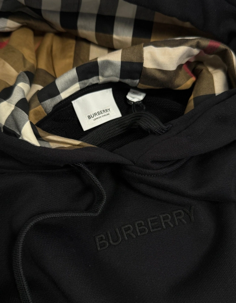 'Talley' Embroidery Logo Check Hooded Sweatshirt Black