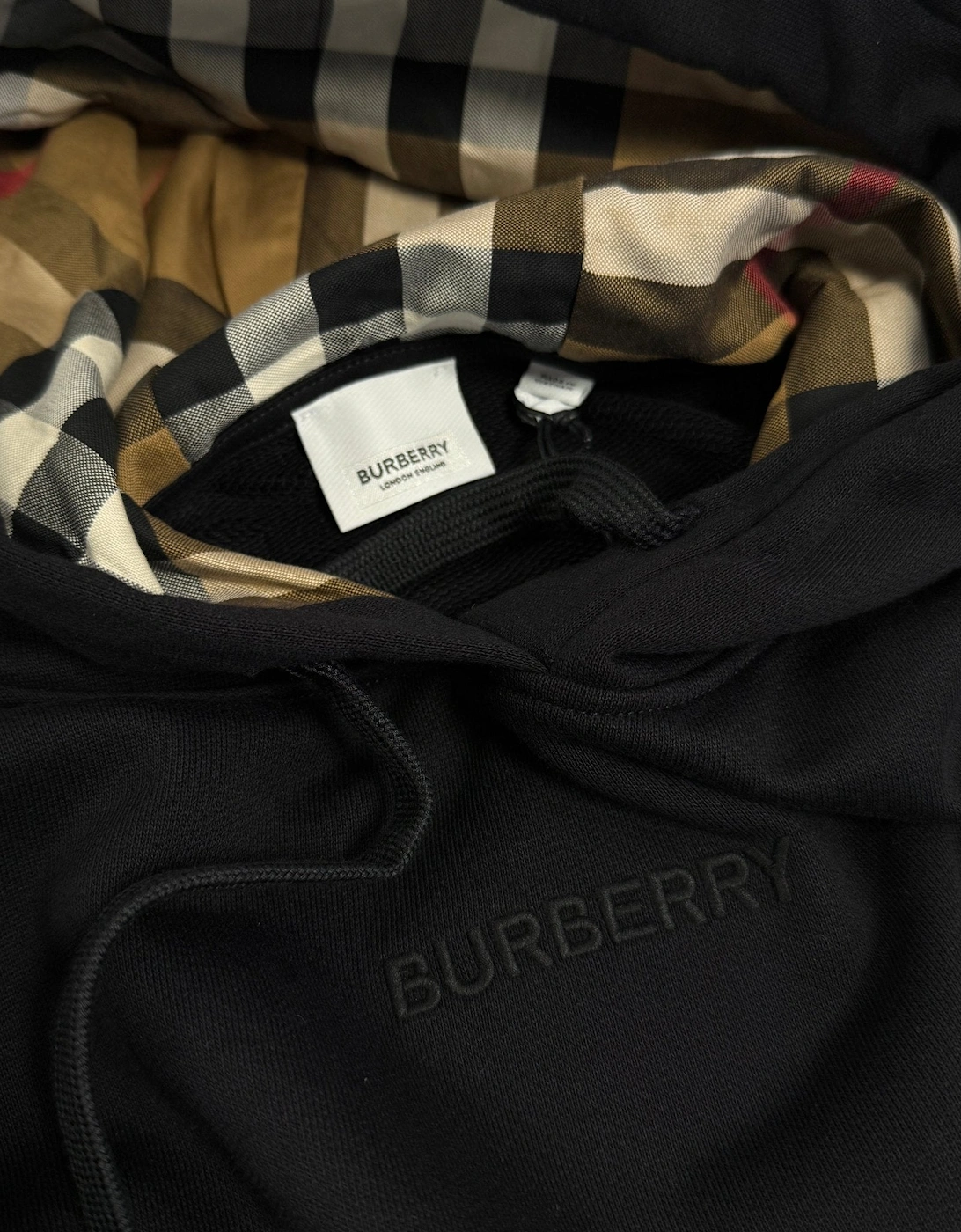 'Talley' Embroidery Logo Check Hooded Sweatshirt Black