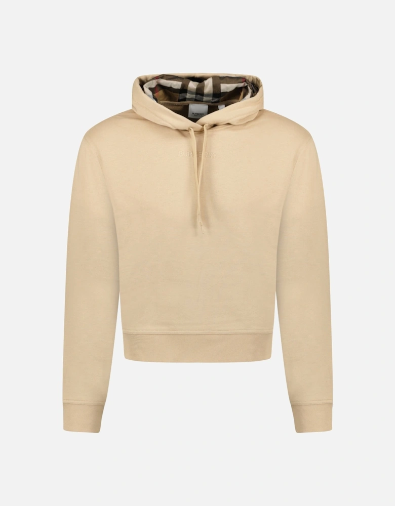 'Talley' Embroidery Logo Check Hooded Sweatshirt Beige