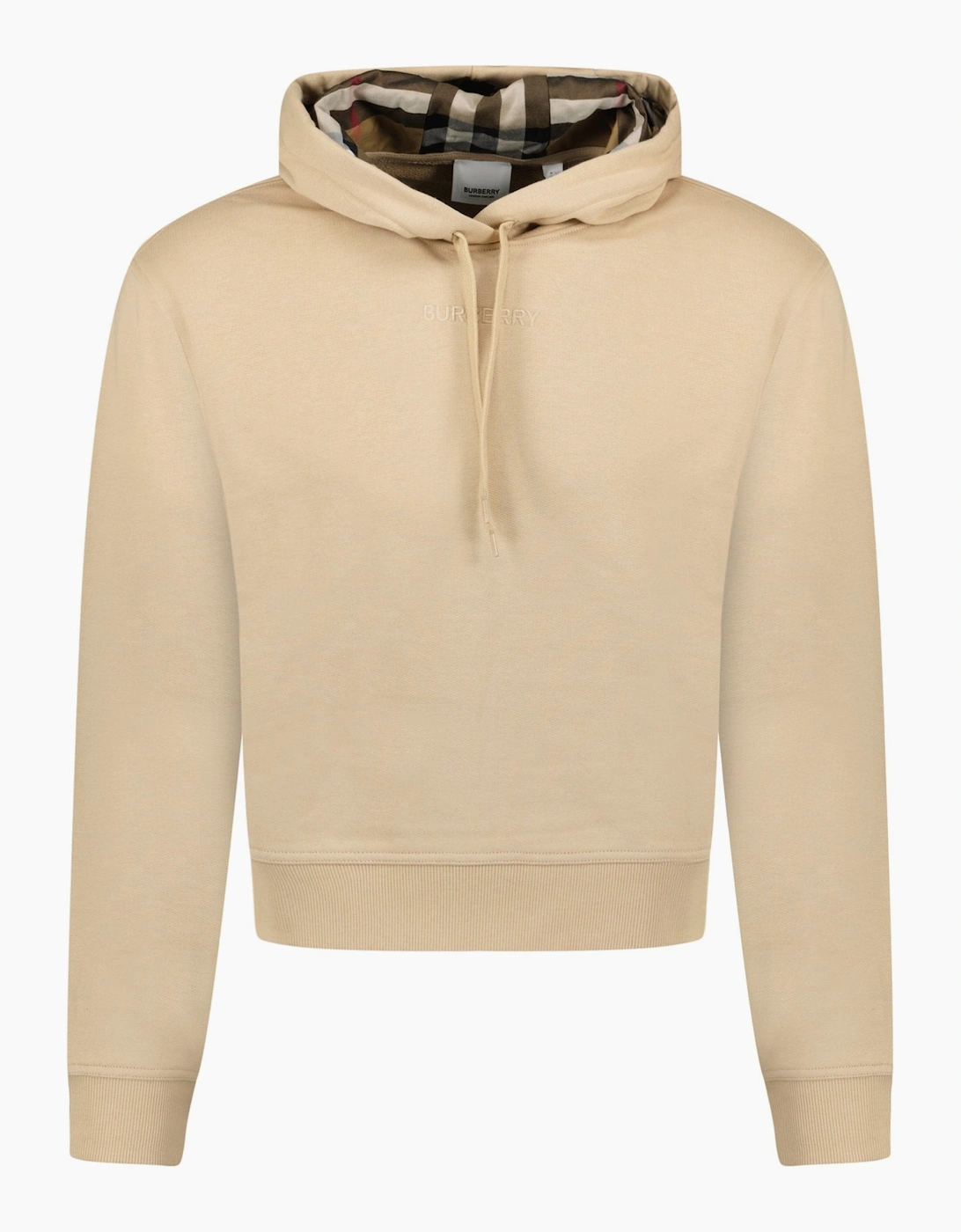 Women's Burberry 'Talley' Embroidery Logo Check Hooded Sweatshirt Beige - Cream - Size: 12
