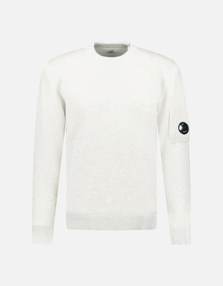 Fleece Knit Crewneck Vanisé Lens Knit Jumper White Melange