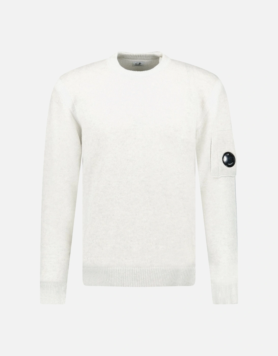 Men's CP Company Fleece Knit Crewneck Vanisé Lens Knit Jumper White Melange - Size: 42