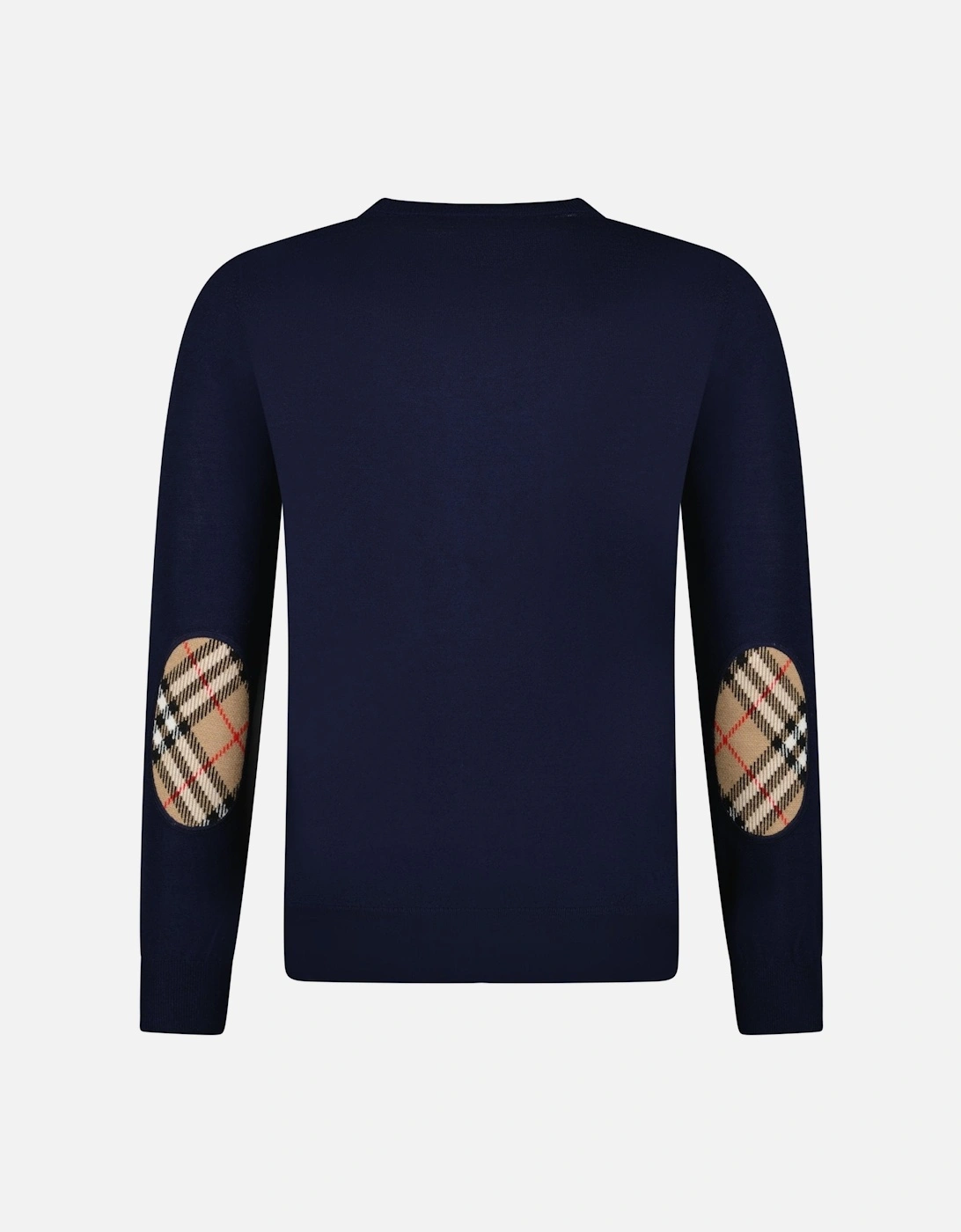 'Bempton' Embroidery Check Elbow Wool Jumper Navy, 5 of 4