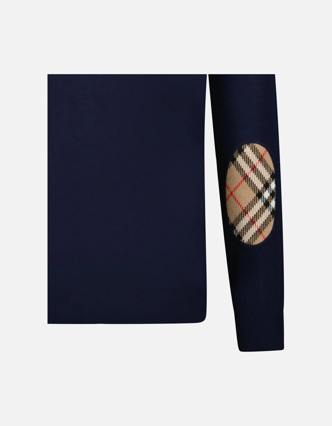 'Bempton' Embroidery Check Elbow Wool Jumper Navy