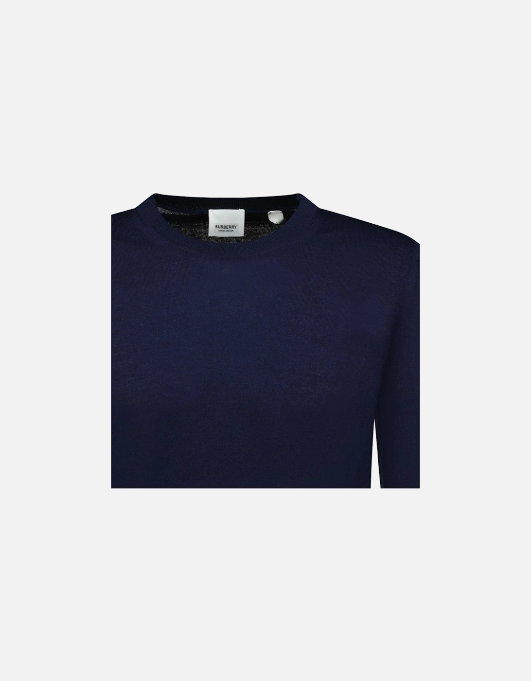 'Bempton' Embroidery Check Elbow Wool Jumper Navy