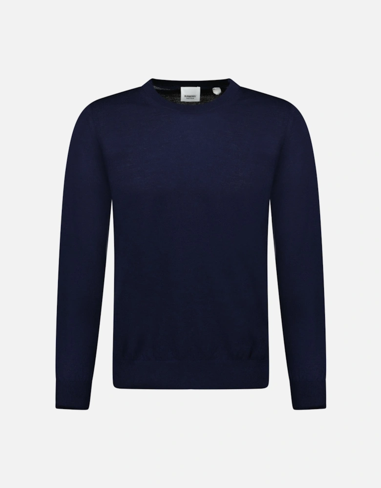 'Bempton' Embroidery Check Elbow Wool Jumper Navy