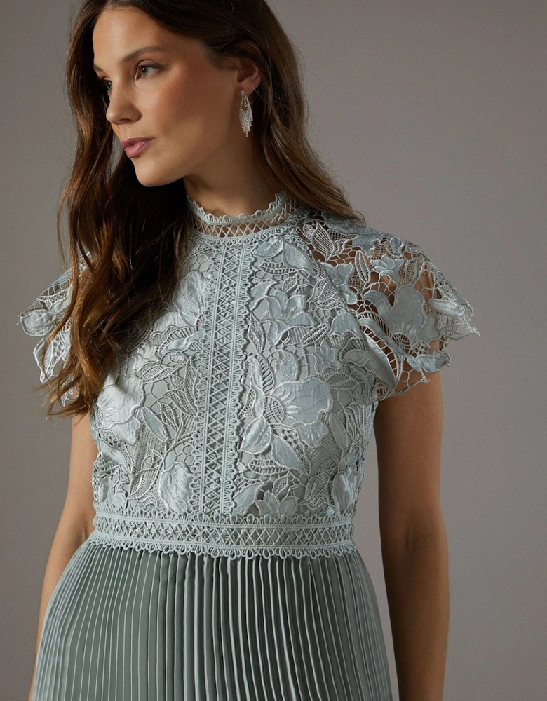 Satin Lace Pleated Tiered Dress