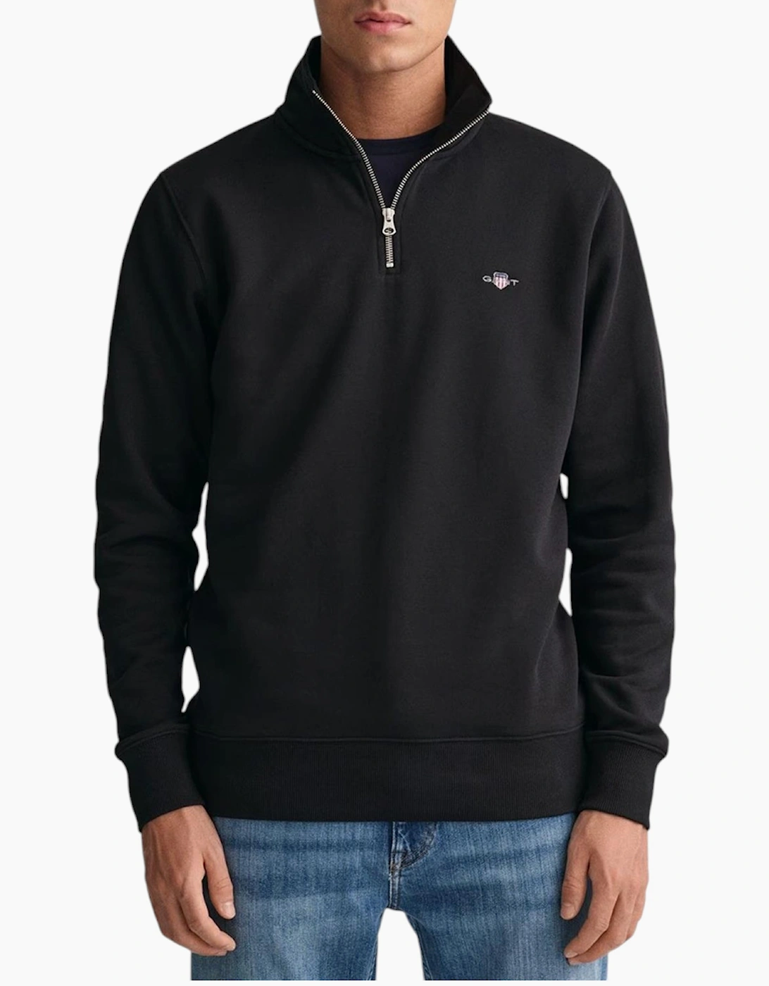 Gant Men's Black Sweatshirt Embroidered Shield Half Zip Pullover Winter Jumper - : 38/Regular M