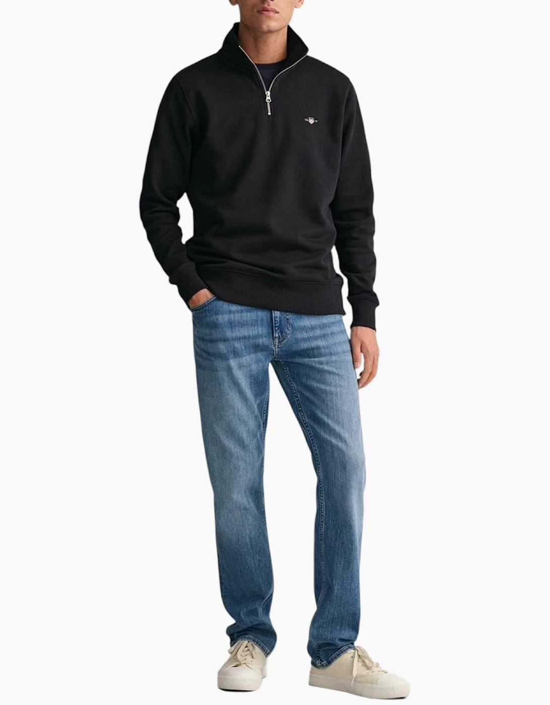Gant Men's Black Sweatshirt Embroidered Shield Half Zip Pullover Winter Jumper - : 38/Regular M