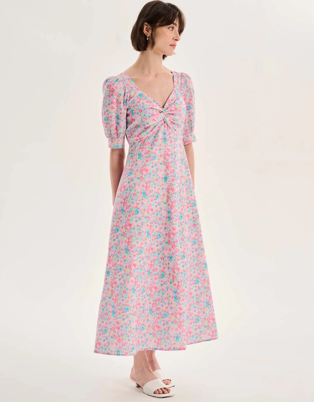 Bluebell Floral Knot Front Dress in Pink