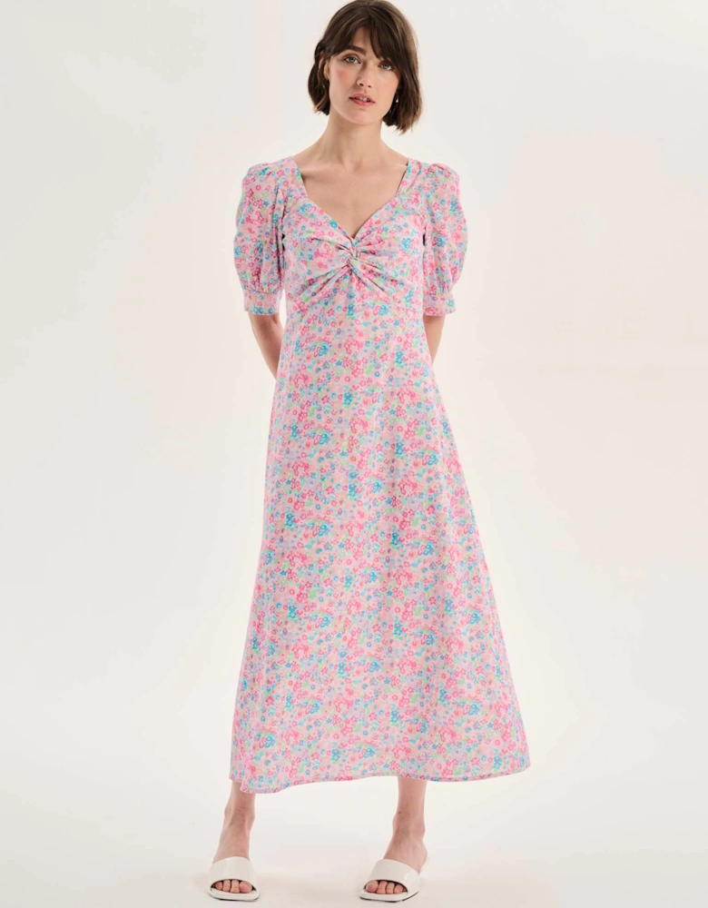 Bluebell Floral Knot Front Dress in Pink