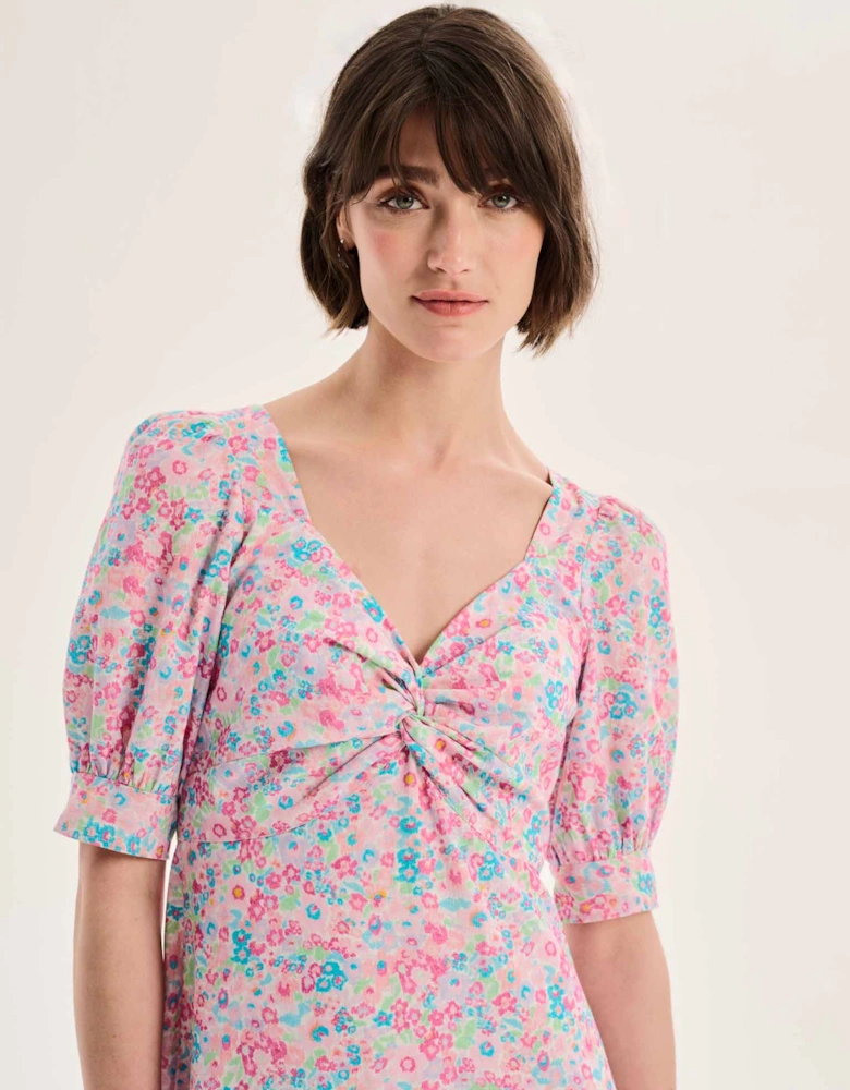 Bluebell Floral Knot Front Dress in Pink