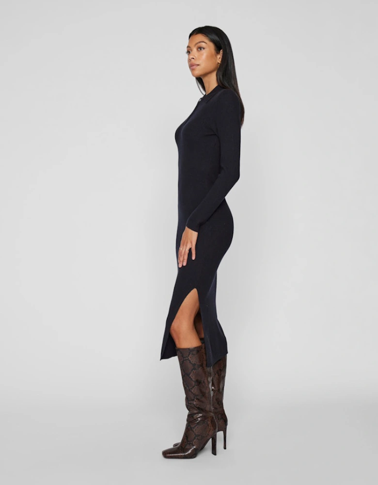 Meilani Long Sleeve Collar Knit Long Dress Black Beauty