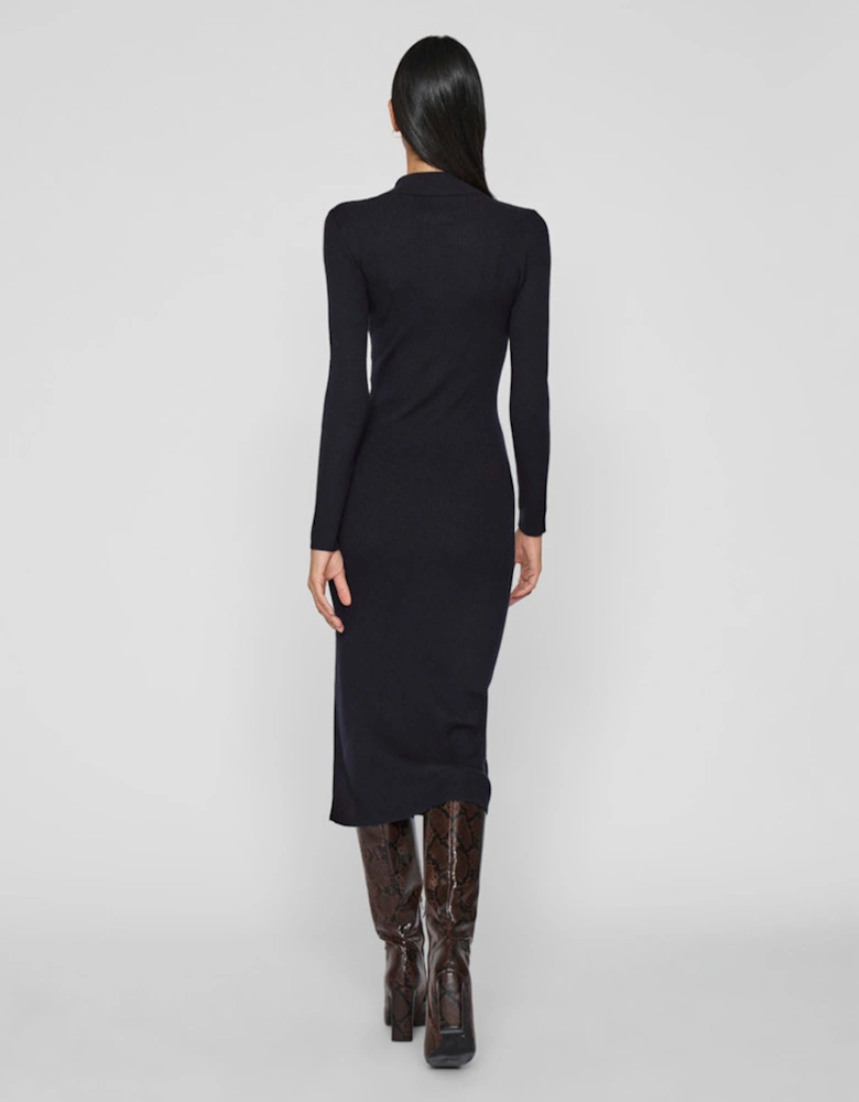 Meilani Long Sleeve Collar Knit Long Dress Black Beauty