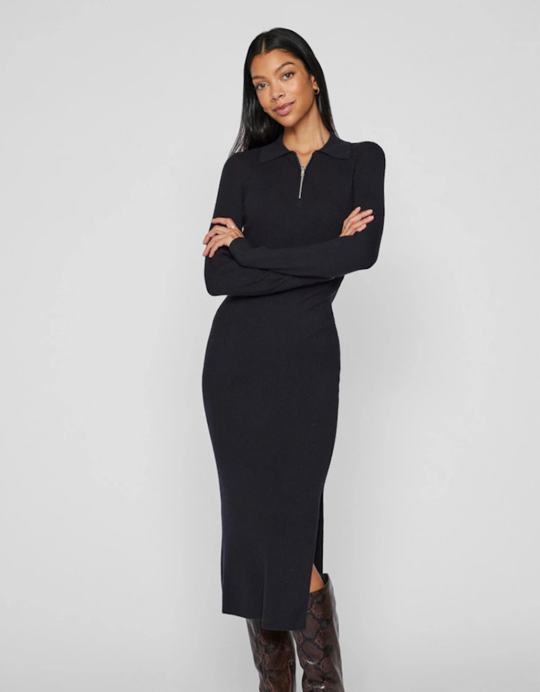 Meilani Long Sleeve Collar Knit Long Dress Black Beauty