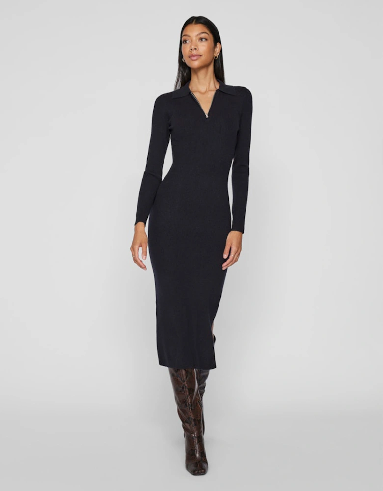 Meilani Long Sleeve Collar Knit Long Dress Black Beauty