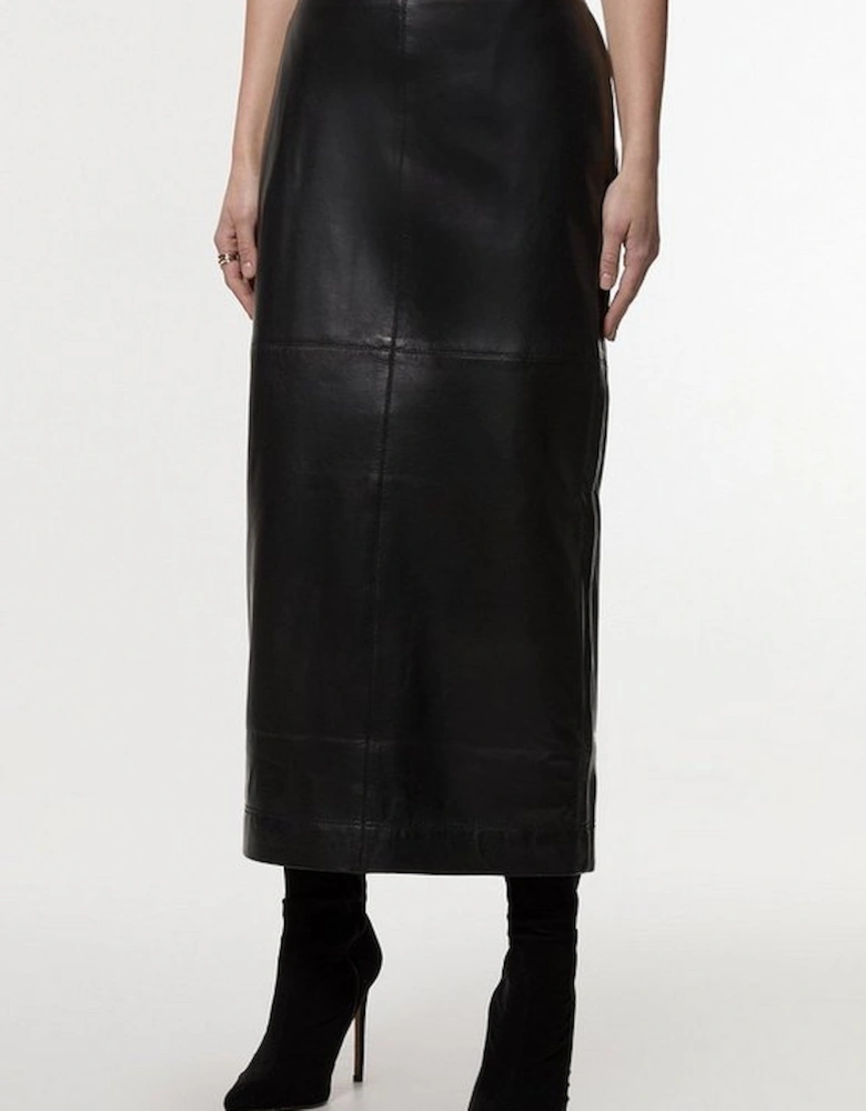 Leather Clean Pencil Midi Skirt