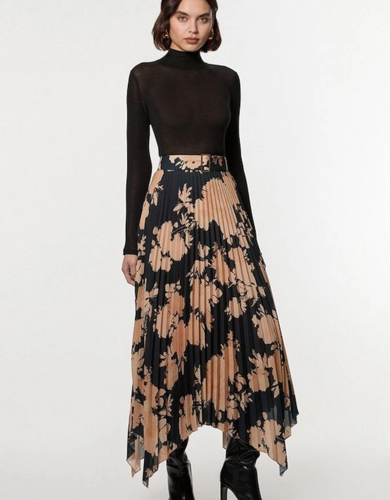 Tall Georgette Belted Pleat Woven Midi Skirt