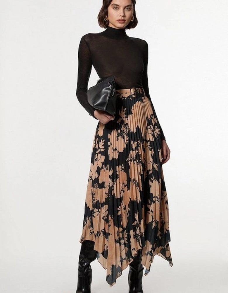 Georgette Belted Pleat Woven Midi Skirt