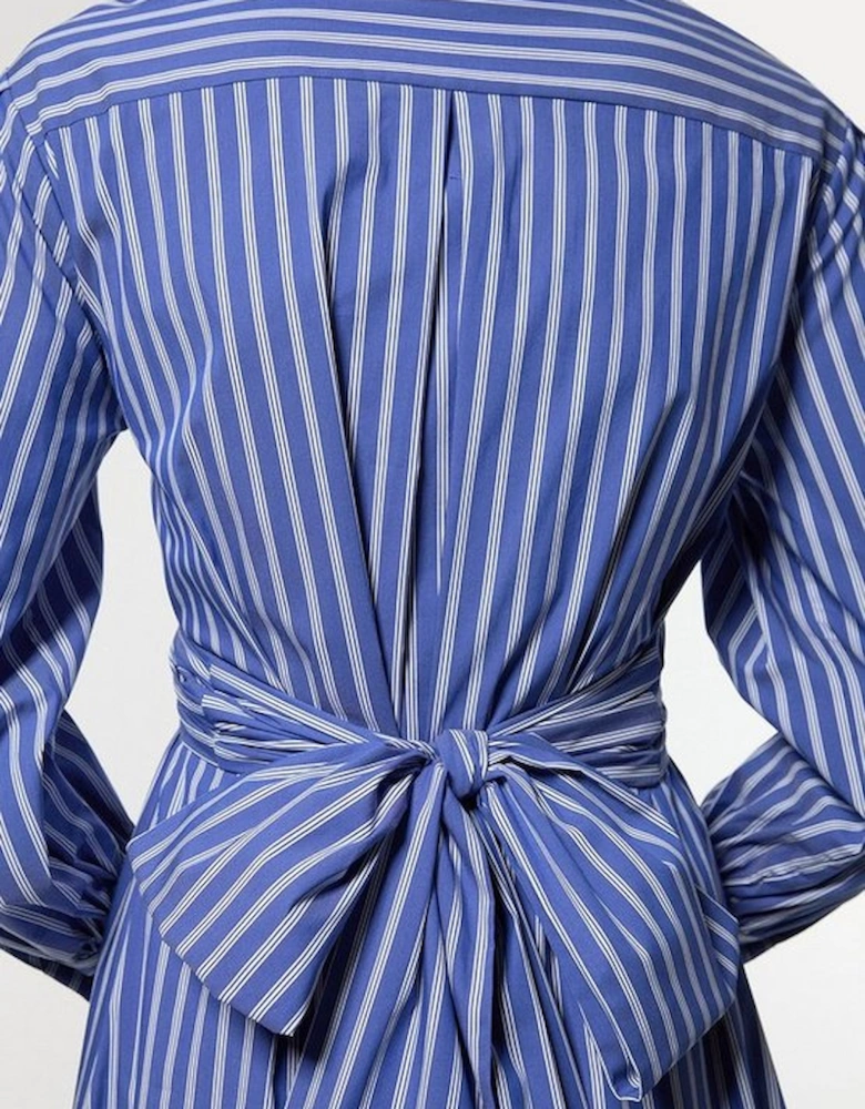 Stripe Cotton Poplin Drama Sleeve Woven Wrap Detail Shirt Dress