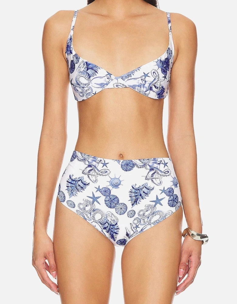 Bruna High Rise Premium Bikini Bottom Blue and White