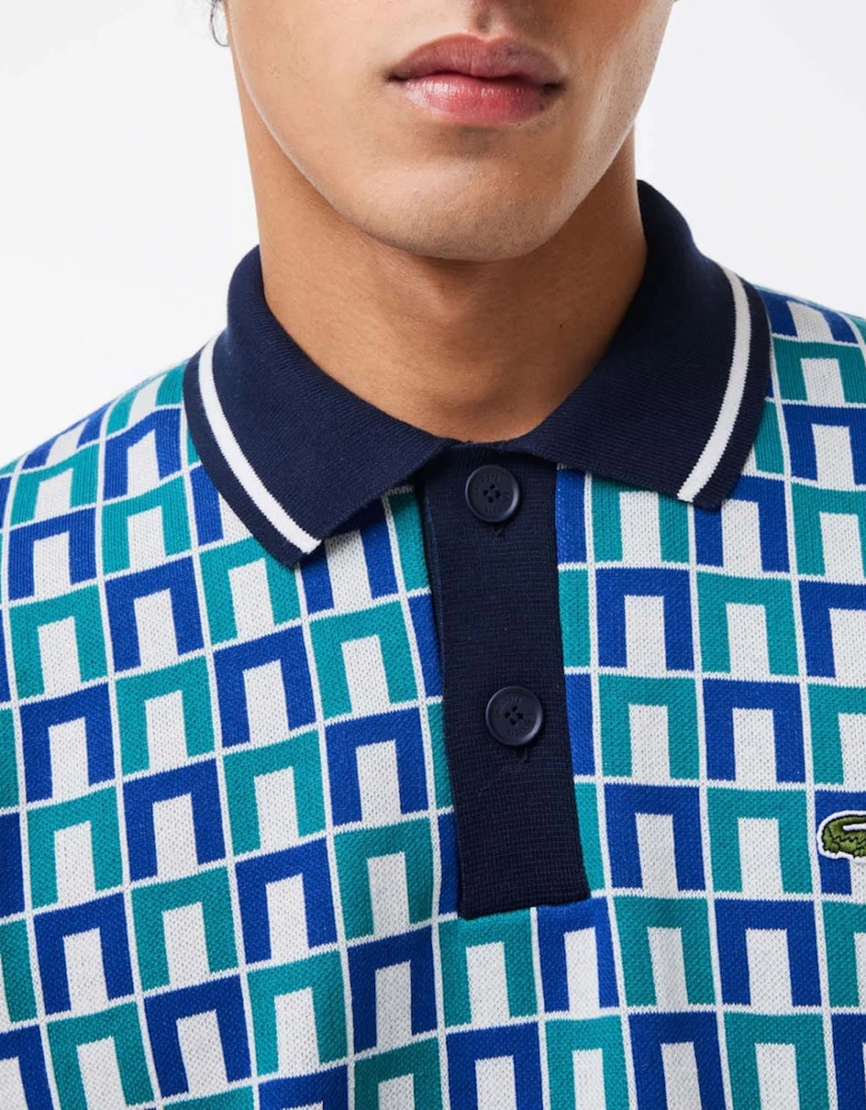 Graphic Motif Cotton Polo Sweater