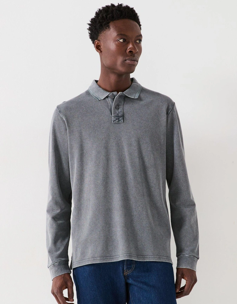 Garment Dyed Longsleeve Pique Polo - Dark Grey