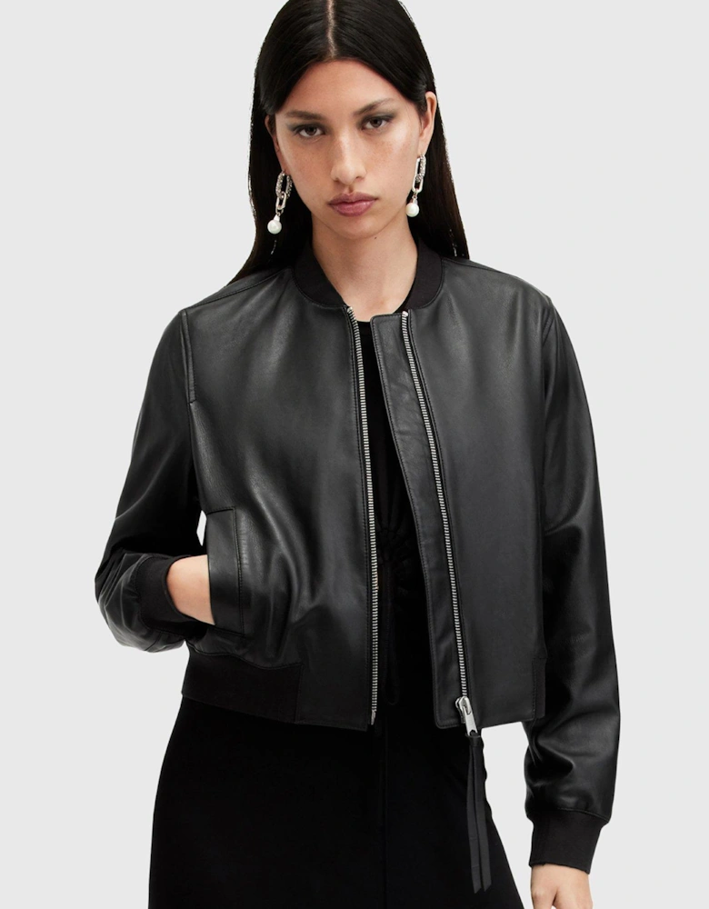 Orten Leather Bomber Jacket - Black