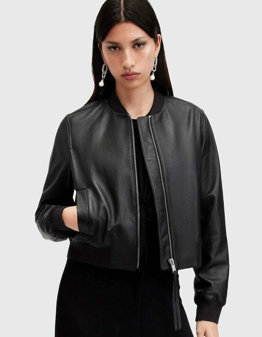 Orten Leather Bomber Jacket - Black, 7 of 6