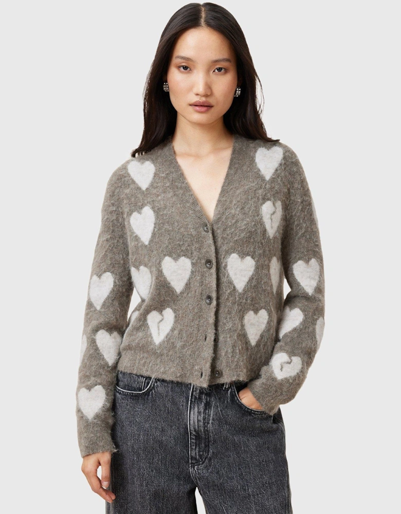 Amora Love Heart Jacquard Brushed Jumper - Brown