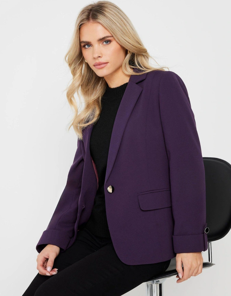 Petite Button Cuff Blazer - Purple