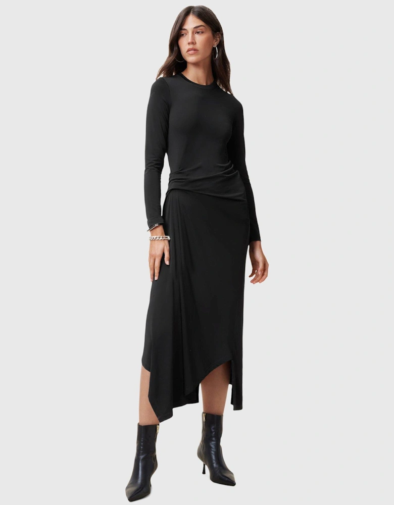 Rivi Draped Long Sleeve Midi Dress - Black