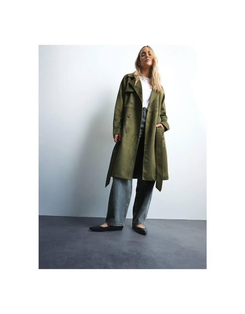 Suedette Trench Coat - Blue