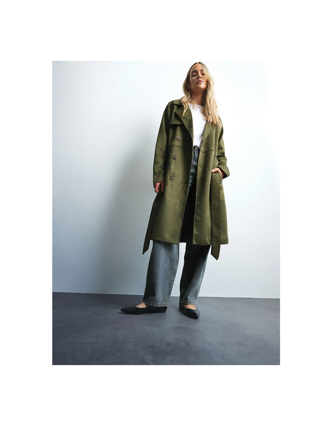 Suedette Trench Coat - Blue, 2 of 1