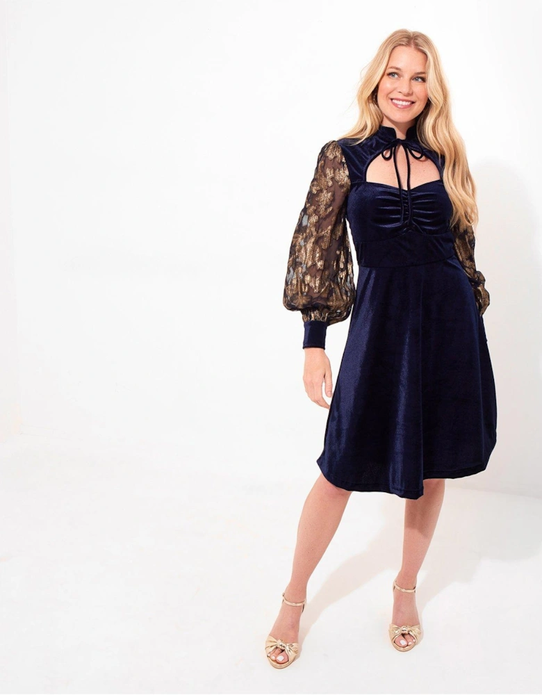 Celeste Stretch Velvet Dress  - Navy