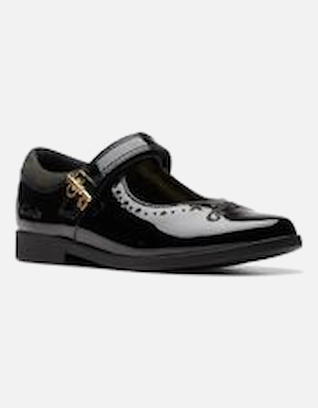 Clarks Unisex Black Lock Magic Patent School Shoe - Size: 8/G Kids