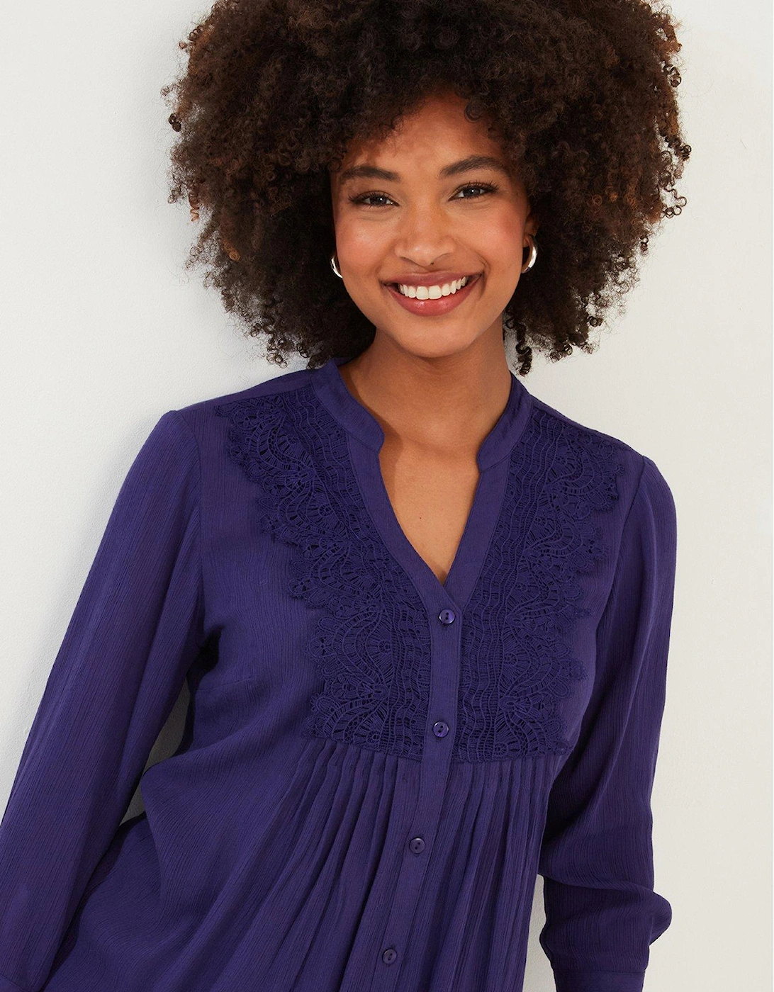 Lovely Lace Trim Blouse - Purple