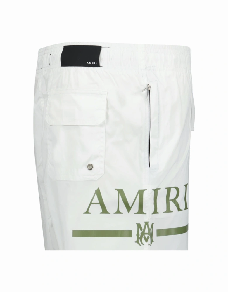 Ma Bar Green Logo Drawstring Swim Shorts White