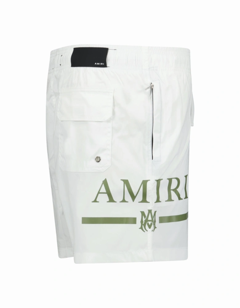 Ma Bar Green Logo Drawstring Swim Shorts White